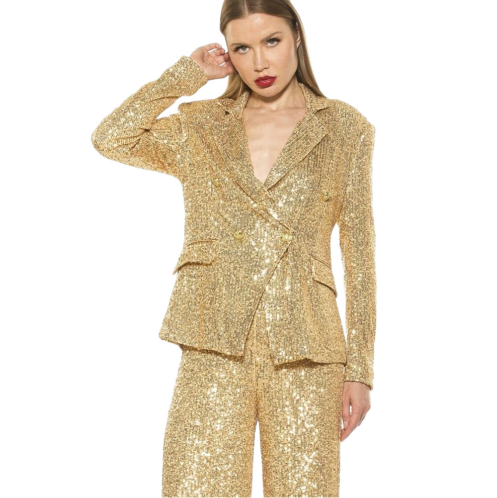 Alexia Admor Size 6 Abbie Blazer Gold Sequins - Picture 4 of 11